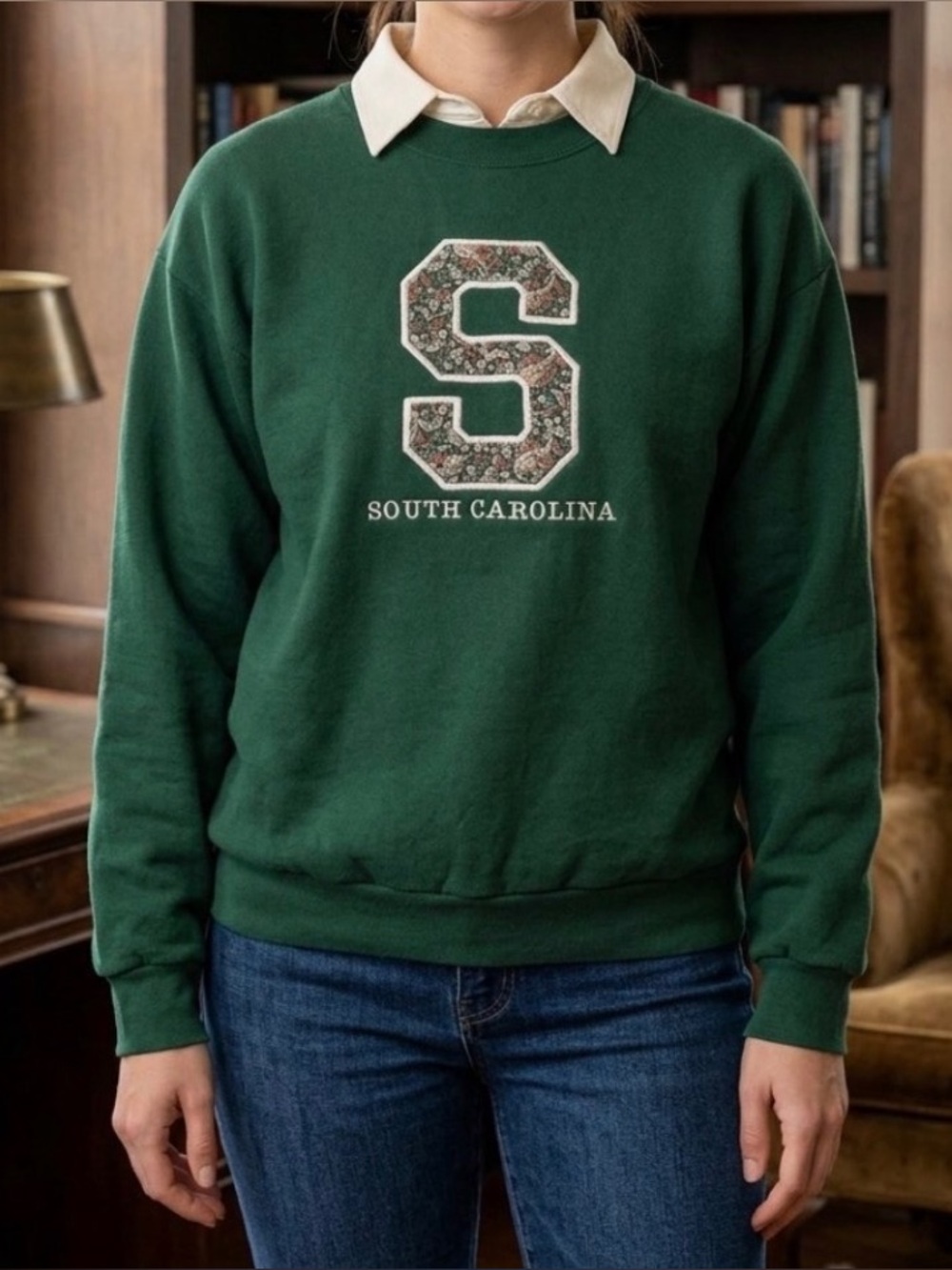 Vintage Embroidered Green 'S' South Carolina Crewneck Sweater